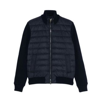 Herno Gevatterde Panel Cardigan - Heren - Vesten - Blauw - 2XL - Wol - Truien & Vesten