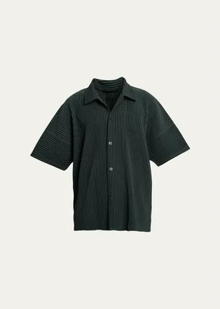 Homme Pliss&eacute; Issey Miyake Mens Pleated Short-Sleeve Shirt