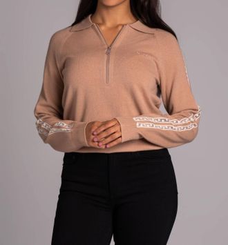 N&deg;21 Half Zip Sweater With Lace In Powder Rose