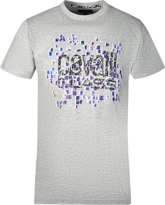 Cavalli Mens Scales Design Logo Grey T-Shirt Cotton - Size X-Large