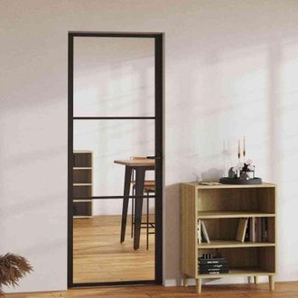 vidaXL Vidaxl - Puerta Interior Vidrio Esg Y Aluminio Negro 76x201,5 Cm