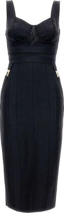 Elisabetta Franchi Fitted Midi Dress With Gold Accents