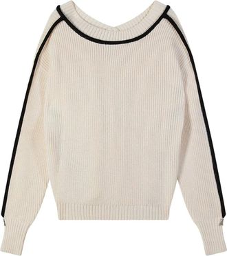 Patrizia Pepe Maglia fluida in misto lana - Dames - Ronde hals truien - Wit - XS - Wol - Truien & Vesten