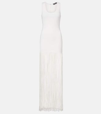 DAVID KOMA Fringed ribbed-knit maxi dress