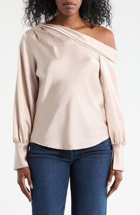 Renee C Asymmetrical Drop Shoulder Satin Top in Beige at Nordstrom Rack, Size X-Large