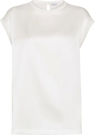 Brunello Cucinelli T-shirt in raso con decorazione Monili - Bianco