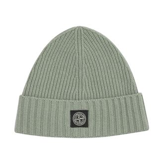 Stone Island Beanie met Compass-logopatch - unisex - Accessoires - Groen - Maat: ONE Size Wol