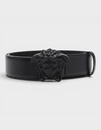 Versace Mens La Medusa Leather Belt Black - Size: 105CM