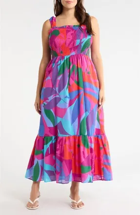 Sugarlips Vemmy Abstract Tayla Geo Print Maxi Dress in Magenta-Blue-Green at Nordstrom, Size 2X