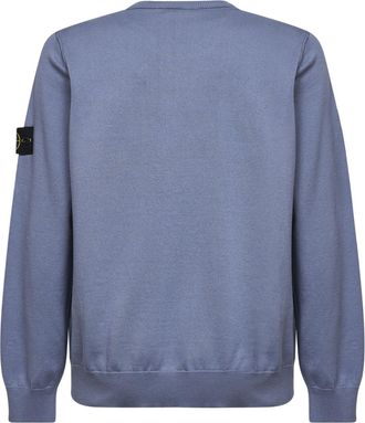 Stone Island Mens Avio Blue Organic Cotton Knit Crewneck Sweater