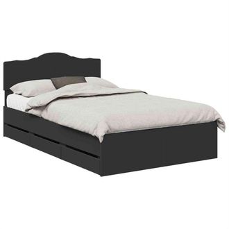 vidaXL Storage Bed with Headboard Black 135 x 190 cm Engineered Wood vidaXL