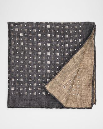 Brunello Cucinelli Mens Double-Face Geometric Silk Pocket Square