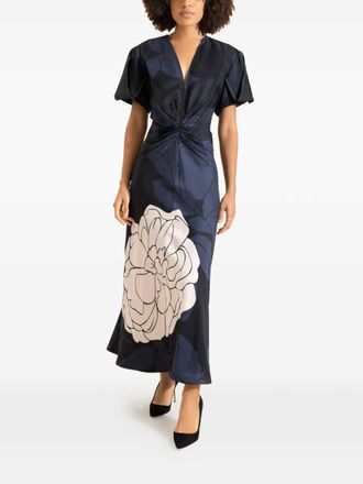 Victoria Beckham gathered V-neck midi dress - women - Viscose - 8 - Blue