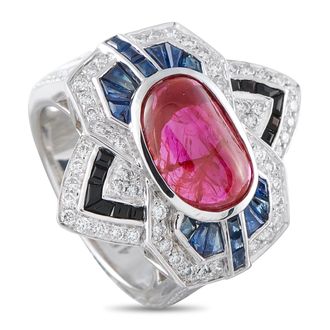 Luxury Bazaar 18K White Gold 0.88ct Diamond, Ruby and Sapphire Geometric Cocktail Ring MF02-062426