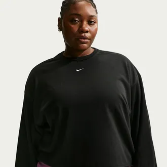 Nike Womens Nike Sportswear Chill Terry Oversized Crew-Neck French Terry Sweatshirt (Plus Size) in Black | IO6943-010