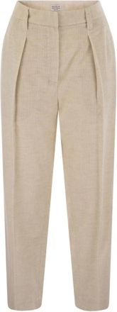 Brunello Cucinelli Gestreept Canvas Broek - Dames - Broeken - Beige - L - Katoen - Broeken