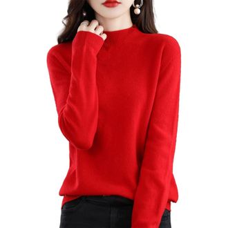 Generic Cashmere Sweaters for Women, 100% Cashmere Lightweight Long Sleeve Crew Neck Pullover Knit Jumpers (Red,X-Large)