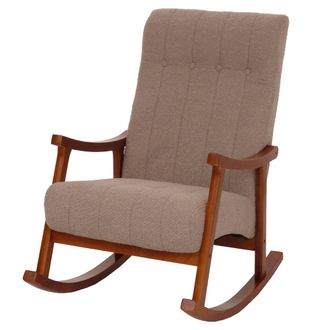 Hhg Nunca Usado] Silla Mecedora Hhg 862, Sill&oacute;n Relax, Madera Mvg, Tejido Boucl&eacute; (450 G/m&sup2;), Color Topo, Estructura Con Acabado En Nogal