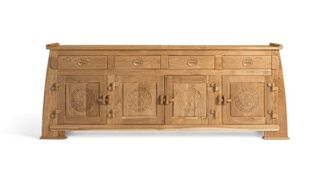 Giner&Colomer Aparador de teca maciza con 4 puertas y 4 cajones r&uacute;stico oriental