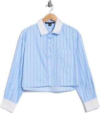 French Connection Long Sleeve Stripe Double Collar Button-Up Shirt in Blue Multi Stripe at Nordstrom Rack, Size X-Small