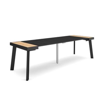 Skraut Home Mesa Consola Extensible, Mesa Comedor Plegable, 260, Para 12 Comensales, Patas De Madera, Estilo Moderno, Roble Y Negro - Skraut Home
