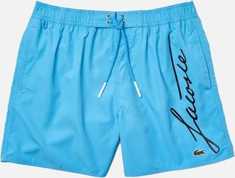 Lacoste Mens Lacoste Light Blue Signature Print Swimshorts - Size: 32/30/31