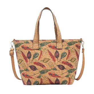 Generic Cork Print Multifunctional Tote Bag | Uni Bag with Designs, Adjustable Shoulder Strap, 36x24x15cm, Zippered Interior and Exterior Pockets (Red Feather