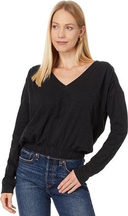 Lilla P Elastic Hem Easy V-Neck Womens Clothing Black : XS, Cotton