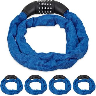 Relaxdays 5 Candados De Cable Num&eacute;rico, Sistema Antirrobo Para Bicicletas, Combinaci&oacute;n De 5 N&uacute;meros, 120 Cm, Acero, Azul