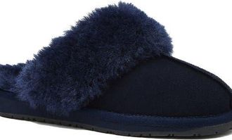 Lands End Suede Furry Lined Indoor Outdoor Slippers in Deep Sea Navy at Nordstrom, Size 11