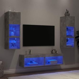 vidaXL Muebles Tv Pared Con Led 6 Pzas Madera Ingenier&iacute;a Gris Hormig&oacute;n Vidaxl