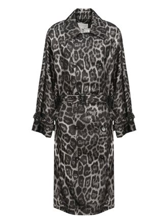 Stella McCartney leopard-print belted trench coat - women - Polyamide - 40 - Grey