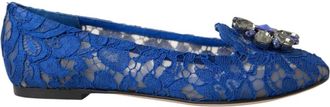 Dolce & Gabbana Blauwe Kant Kristal Ballet Flats Loafers - Dames - Ballerinas - Blauw - 35 EU - Katoen - Schoenen