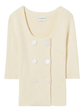 Claudie Pierlot Geribbeld vest met knoop - Beige
