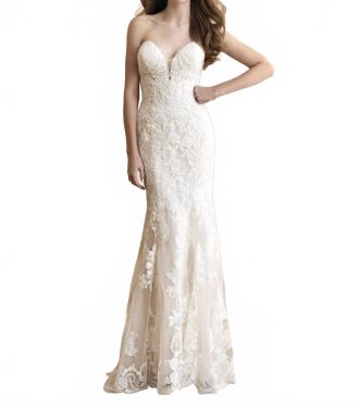 Allure Bridals Classic Lace Wedding Gown In Sand/champagne/ivory