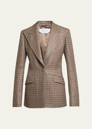 Gabriela Hearst Leiva Wool-Cashmere Houndstooth Single-Breasted Blazer Jacket