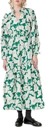 English Factory Floral Long Sleeve Cotton Tiered Maxi Dress in Green at Nordstrom Rack, Size X-Small