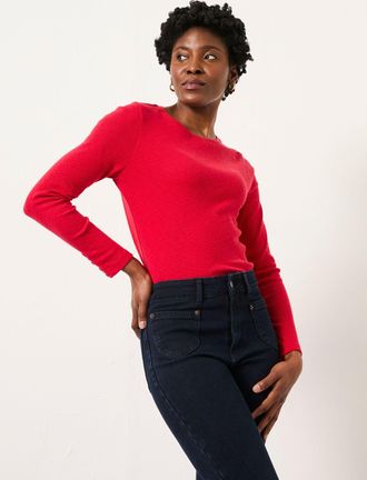 Fat Face FatFace Callie Red Long Sleeve Round Neck Top