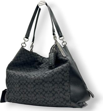 Coach Black Gray Canvas Leather Shoulder Bag Tote Bag (Pre-Owned)