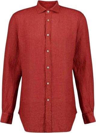 Boglioli Rode Linnen Overhemd- Relaxte Pasvorm - Heren - Casual Overhemden - Rood - 3XL - Linnen - Overhemden