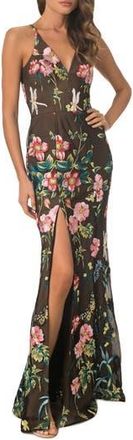 Dress The Population Iris Floral Embroidered Mermaid Gown in Black Multi at Nordstrom Rack, Size Xx-Large