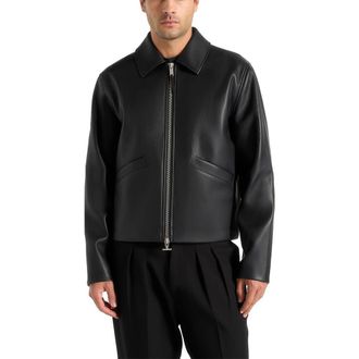 Mani&egrave;re De Voir Yves Minimal Leather Jacket in Black at Nordstrom, Size Xx-Large