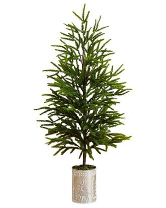 Nearly Natural 32In. Artificial Real Touch Norfolk Island Pine In Christmas Tin Metal Planter