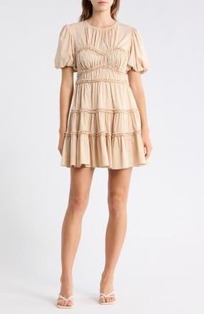 Cinq &agrave; Sept Sirrina Puff Sleeve Cotton Blend Minidress in Blush Dune at Nordstrom Rack, Size 12