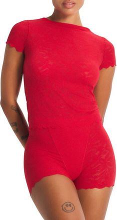 Savage x Fenty Lacy Dreams Pajama Baby Tee in Timeless Red at Nordstrom, Size X-Small