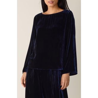 Eileen Fisher Ballet Neck Flare Sleeve Velvet Top in Ink at Nordstrom Rack, Size Xx-Small