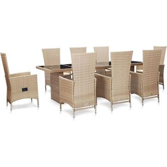 vidaXL Vidaxl - Set da Pranzo da Giardino 9 pz con Cuscini in Polyrattan Beige
