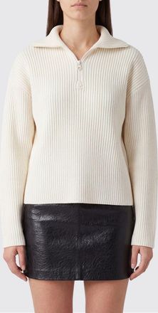 Courr&egrave;ges Dolcevita a coste in pura lana merino con chiusura a mezza zip