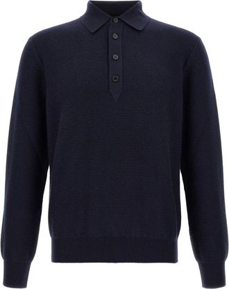 Ermenegildo Zegna Navy Blue Knitted Polo Sweater
