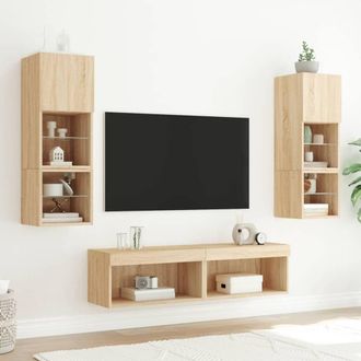 Berkfield Home Versatile 6 Piece TV Wall Units with LED Sonoma Oak Engineered Wood in Light Tan